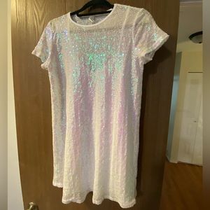 Lucy in the Sky White Iridescent Sequin T Shirt Dress